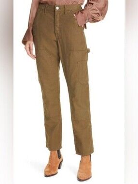 Frame Denim Le Slouch Shirt Olive Utility Straight Pants Size 26